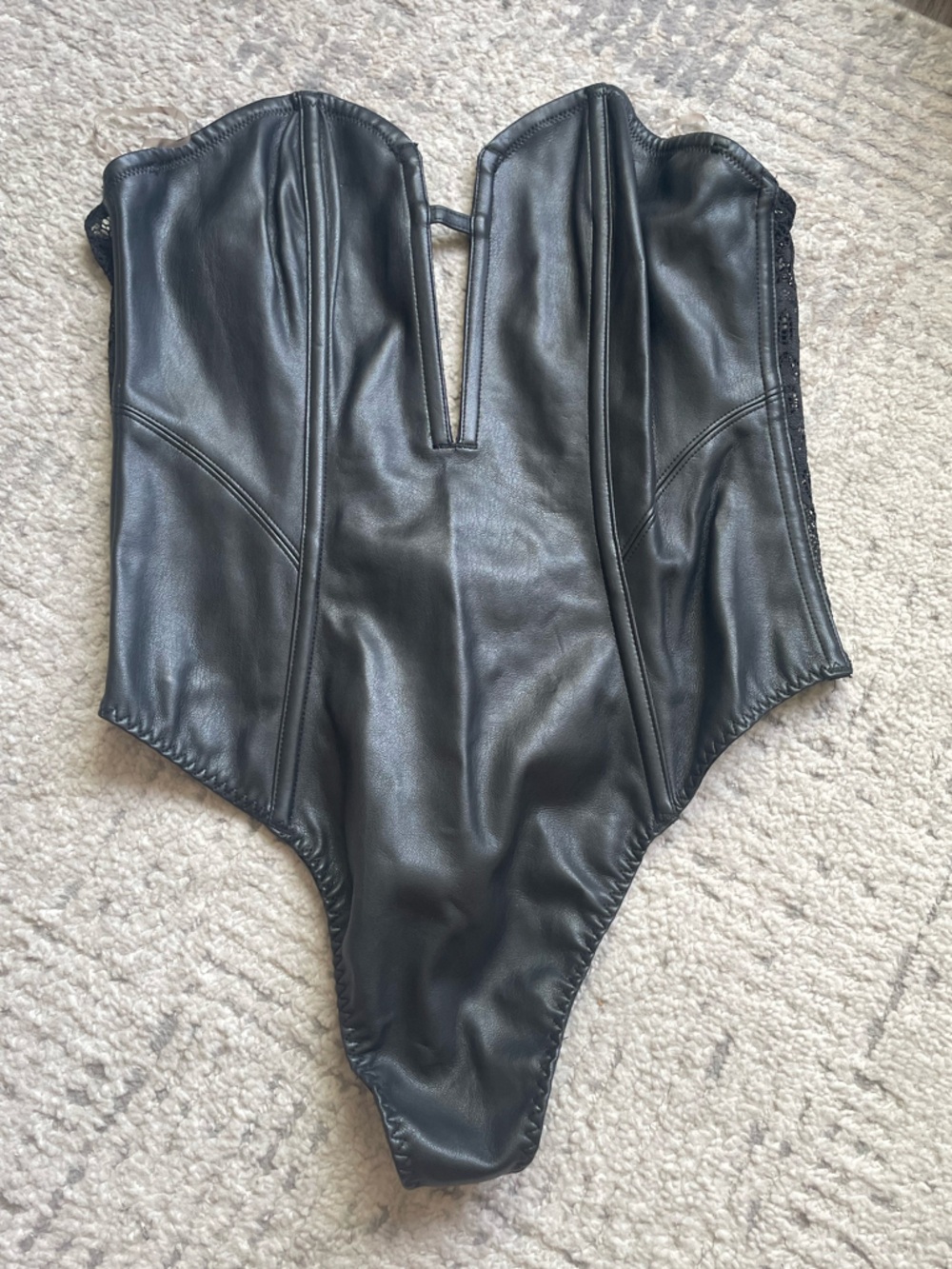 NWT Victoria's Secret Black Lace and Leather Bodysuit